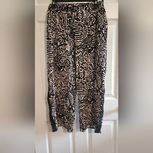Robert Louis Black & Cream Abstract Print Pull-On Palazzo Pants